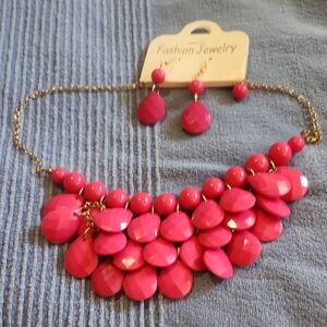 Fashion Jewelry Vibrant Pink Necklace Set
